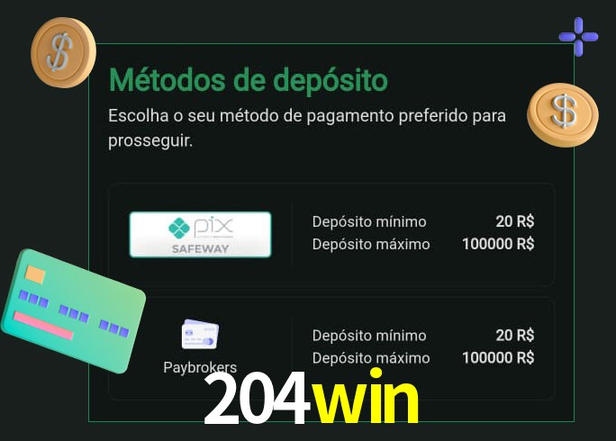 O cassino 204win oferece uma grande variedade de métodos de pagamento
